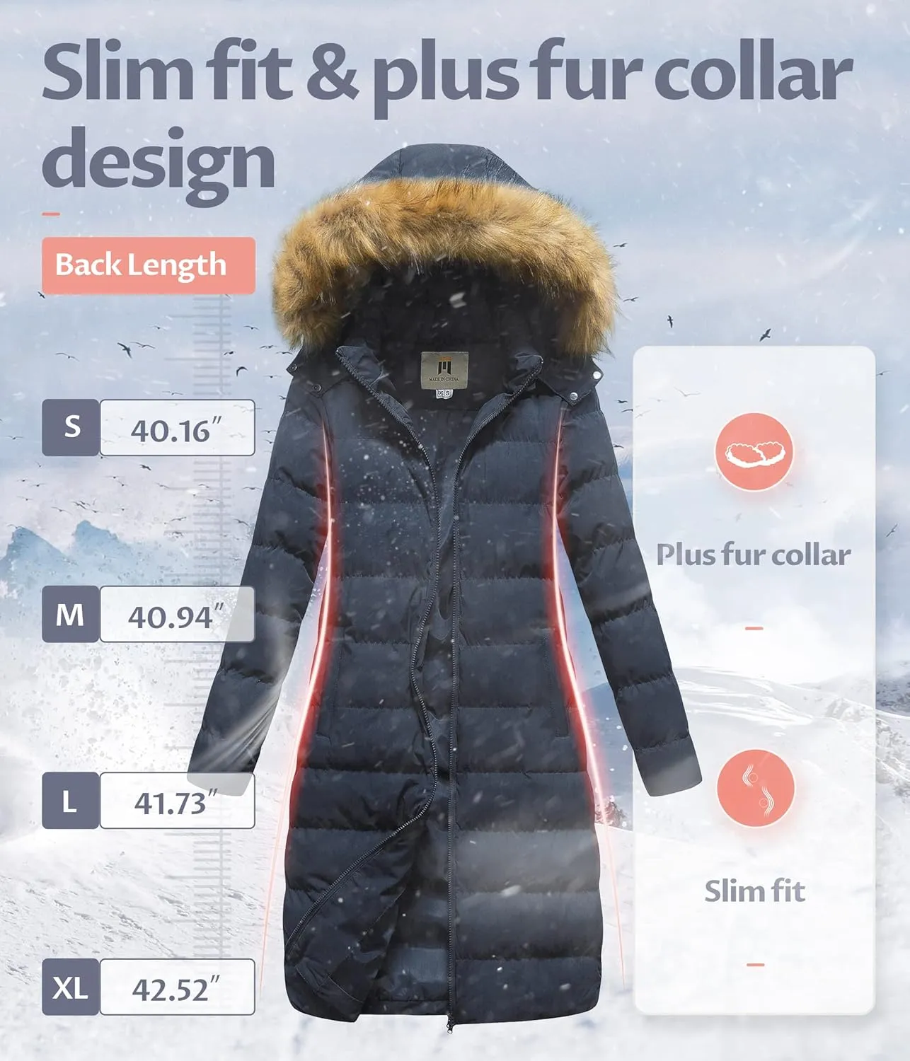 CREATMO US Women's Long Winter Faux Fur Coat Puffer Warm Jacket with Detachable Hood