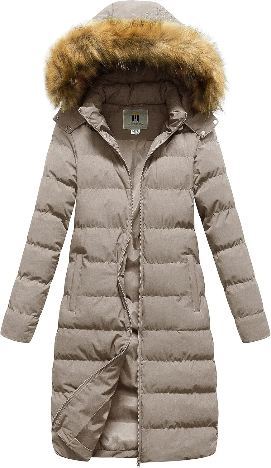 CREATMO US Women's Long Winter Faux Fur Coat Puffer Warm Jacket with Detachable Hood
