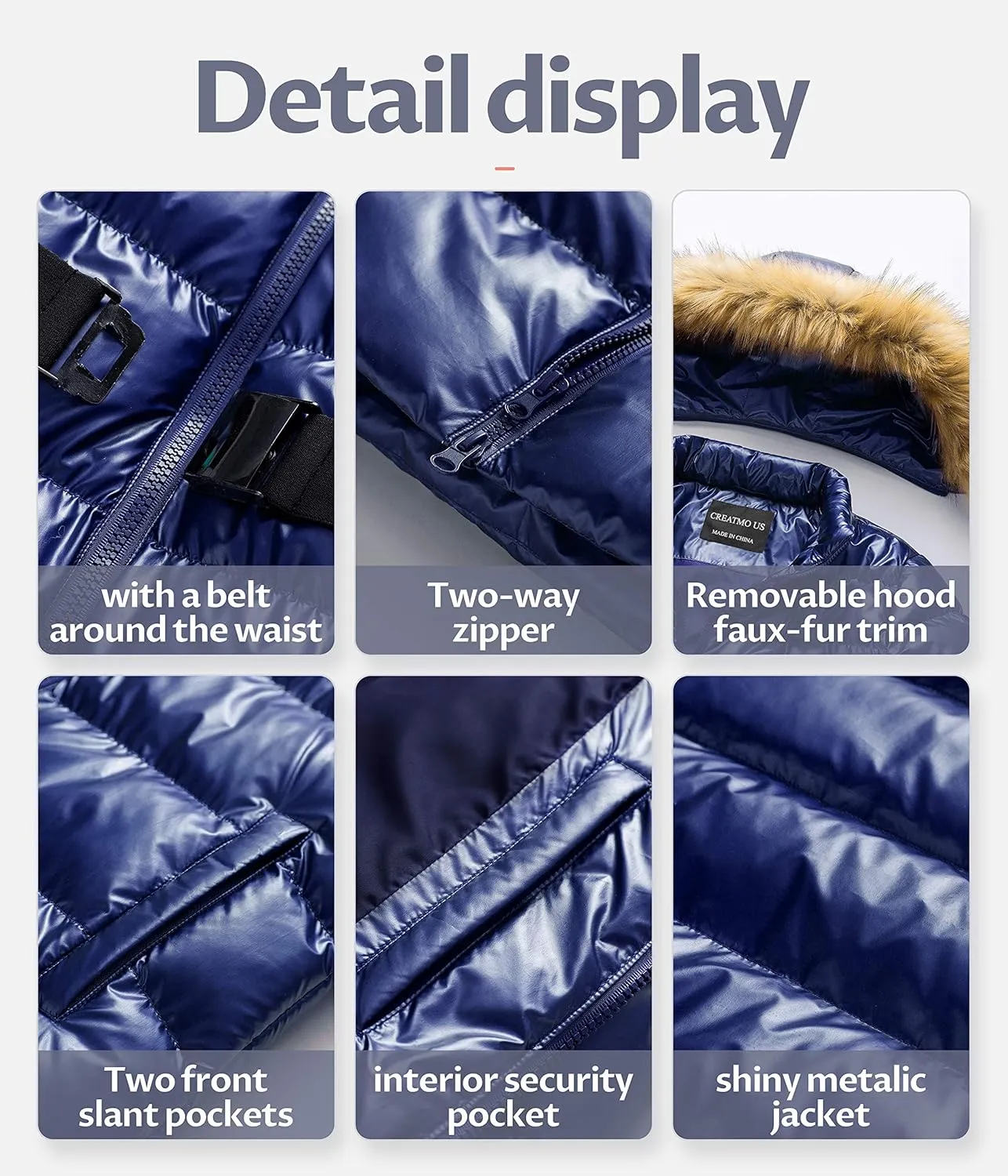 CREATMO US Women's Long Winter Faux Fur Coat Puffer Warm Jacket with Detachable Hood