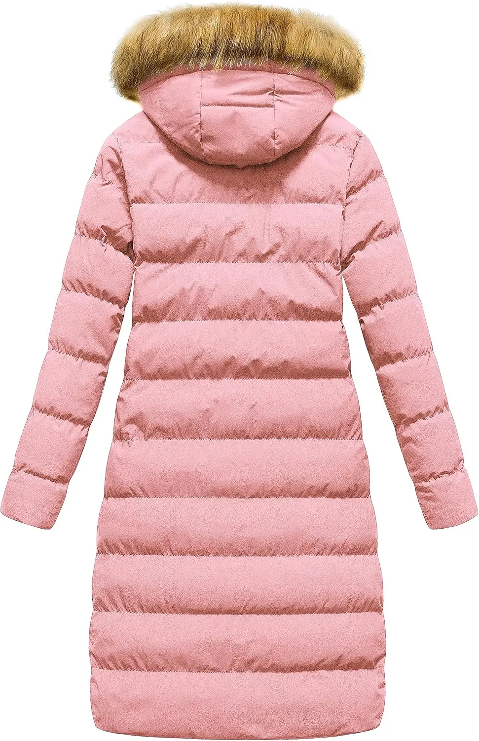 CREATMO US Women's Long Winter Faux Fur Coat Puffer Warm Jacket with Detachable Hood