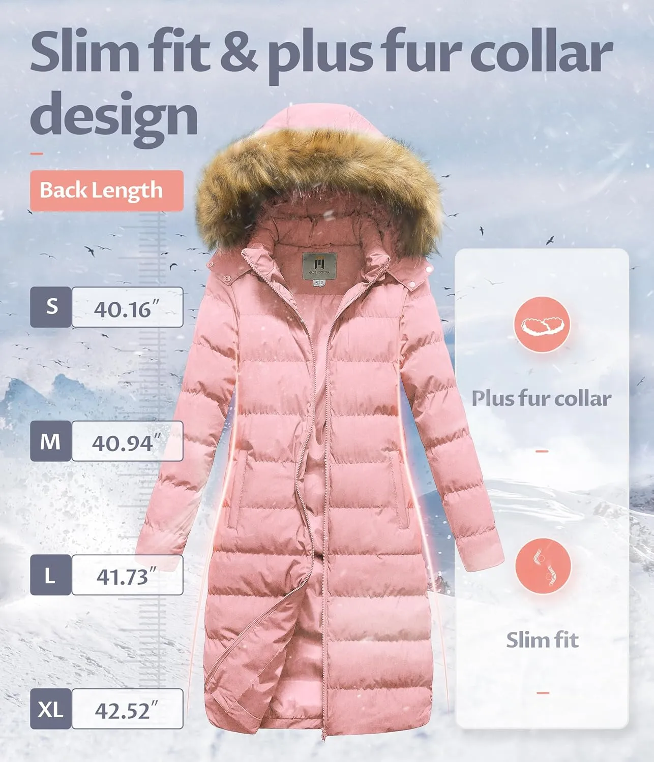 CREATMO US Women's Long Winter Faux Fur Coat Puffer Warm Jacket with Detachable Hood