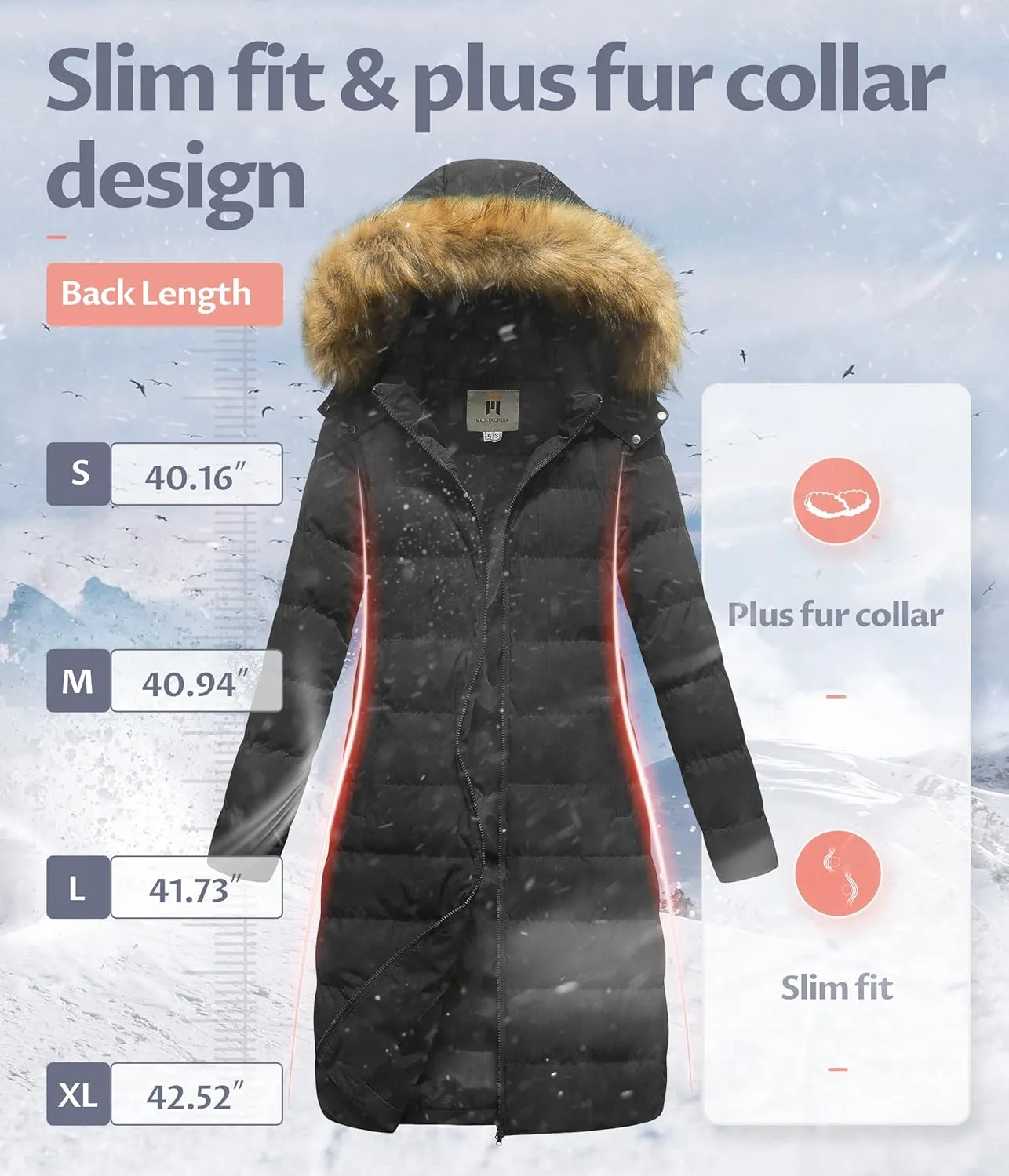 CREATMO US Women's Long Winter Faux Fur Coat Puffer Warm Jacket with Detachable Hood
