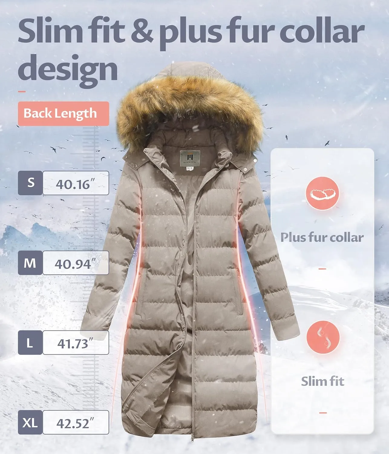 CREATMO US Women's Long Winter Faux Fur Coat Puffer Warm Jacket with Detachable Hood