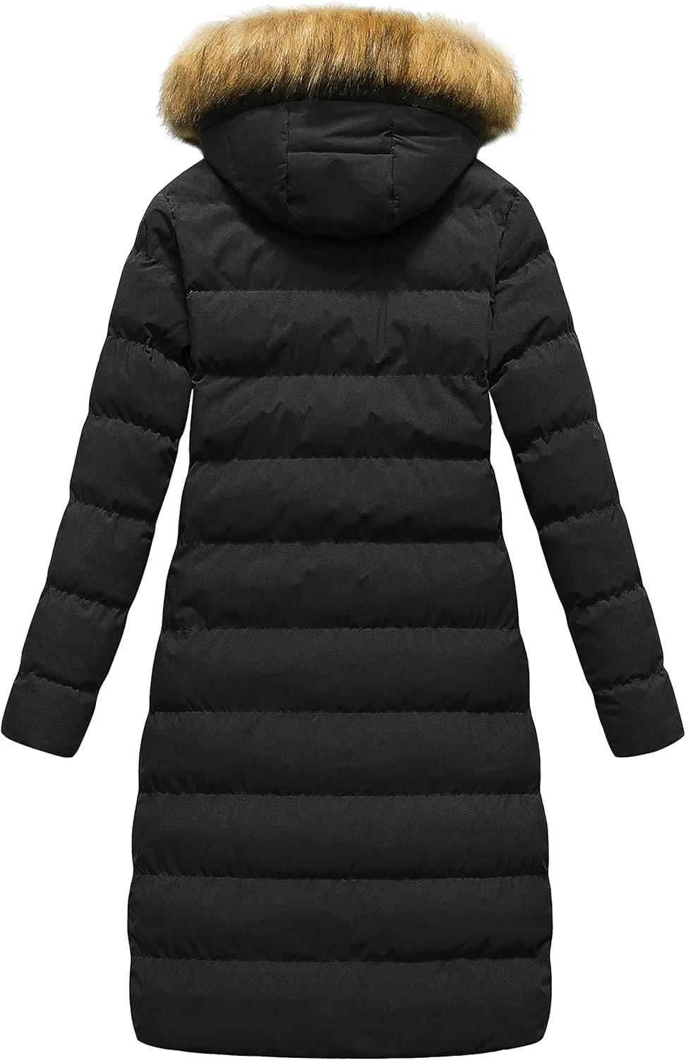 CREATMO US Women's Long Winter Faux Fur Coat Puffer Warm Jacket with Detachable Hood