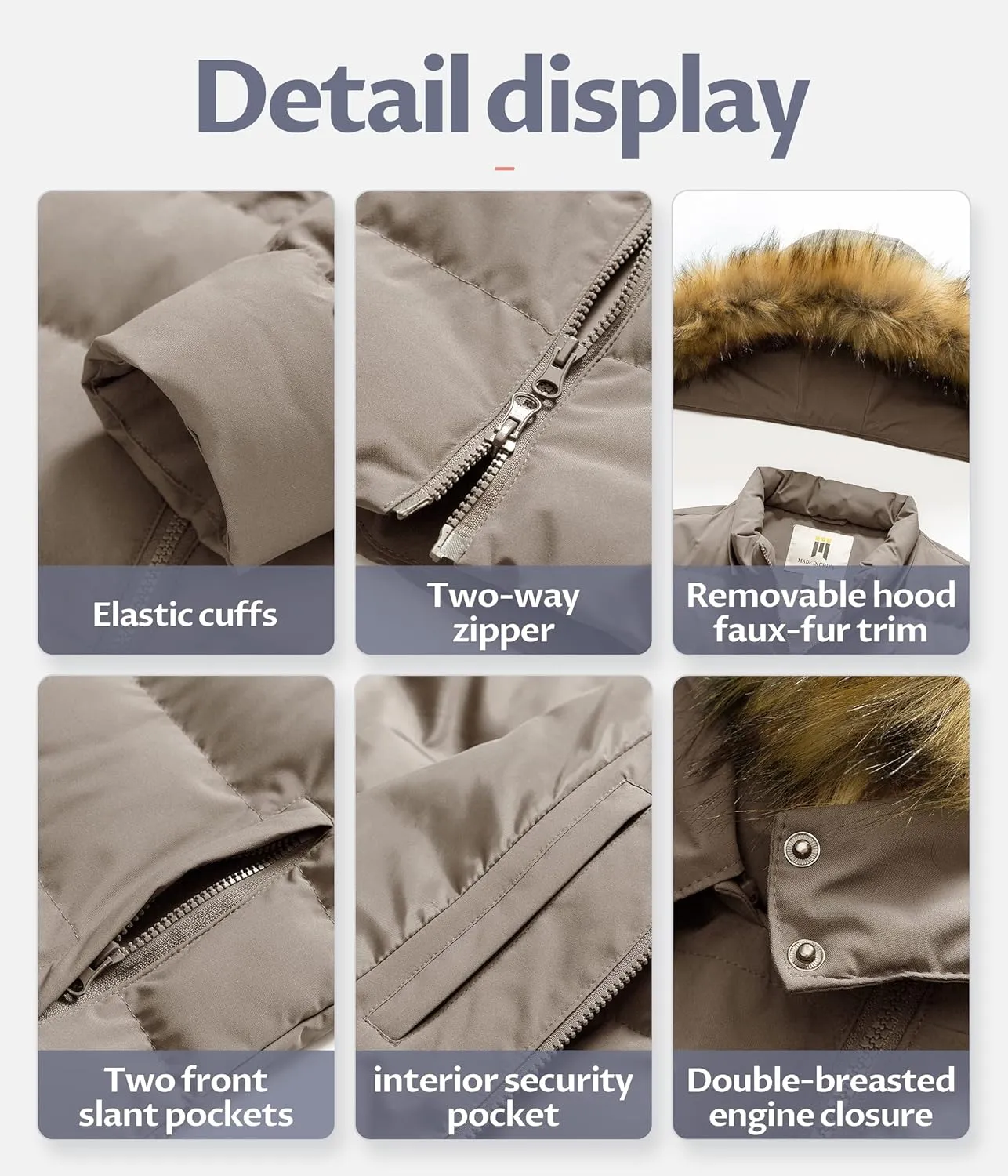 CREATMO US Women's Long Winter Faux Fur Coat Puffer Warm Jacket with Detachable Hood