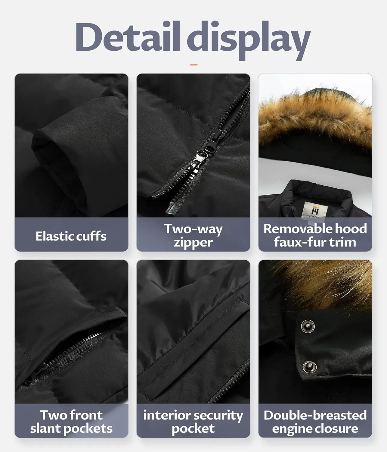 CREATMO US Women's Long Winter Faux Fur Coat Puffer Warm Jacket with Detachable Hood