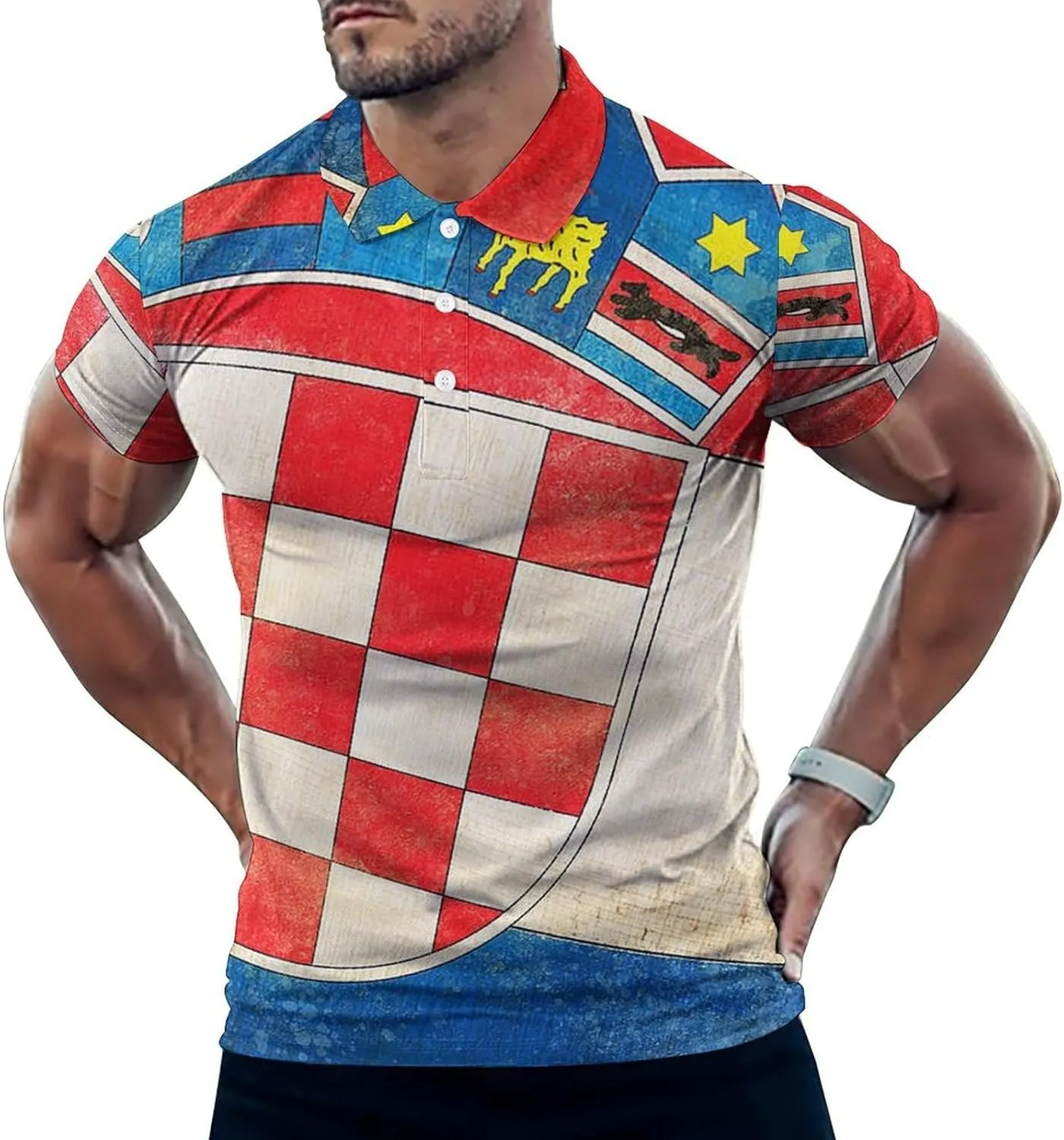 Croatia Flag Slim Fit Men's Short Sleeve Polo Shirts Quick-Dry Breathable Golf T-Shirt Tops