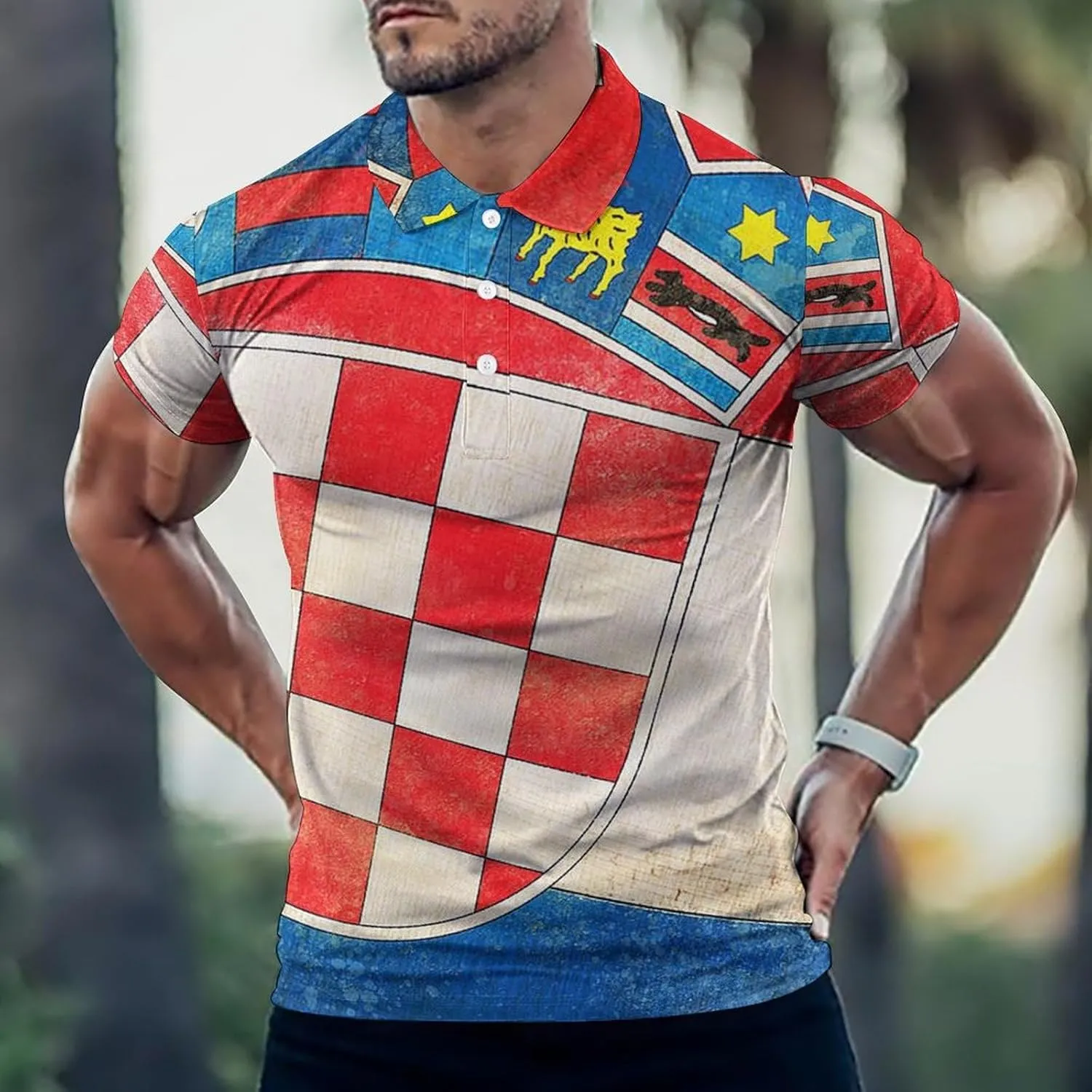 Croatia Flag Slim Fit Men's Short Sleeve Polo Shirts Quick-Dry Breathable Golf T-Shirt Tops