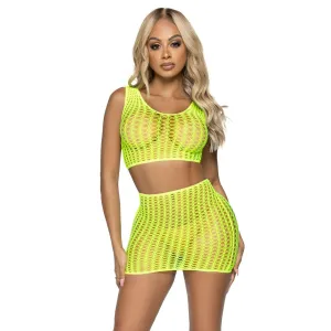 Crochet Net Tank Crop Top & Mini Skirt Set