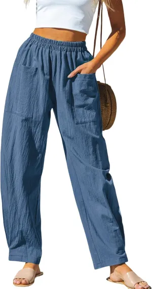 CUPSHE Women Pants Patch Pocket Tapered Leg Elastic Waist Long Pant Casual Beach