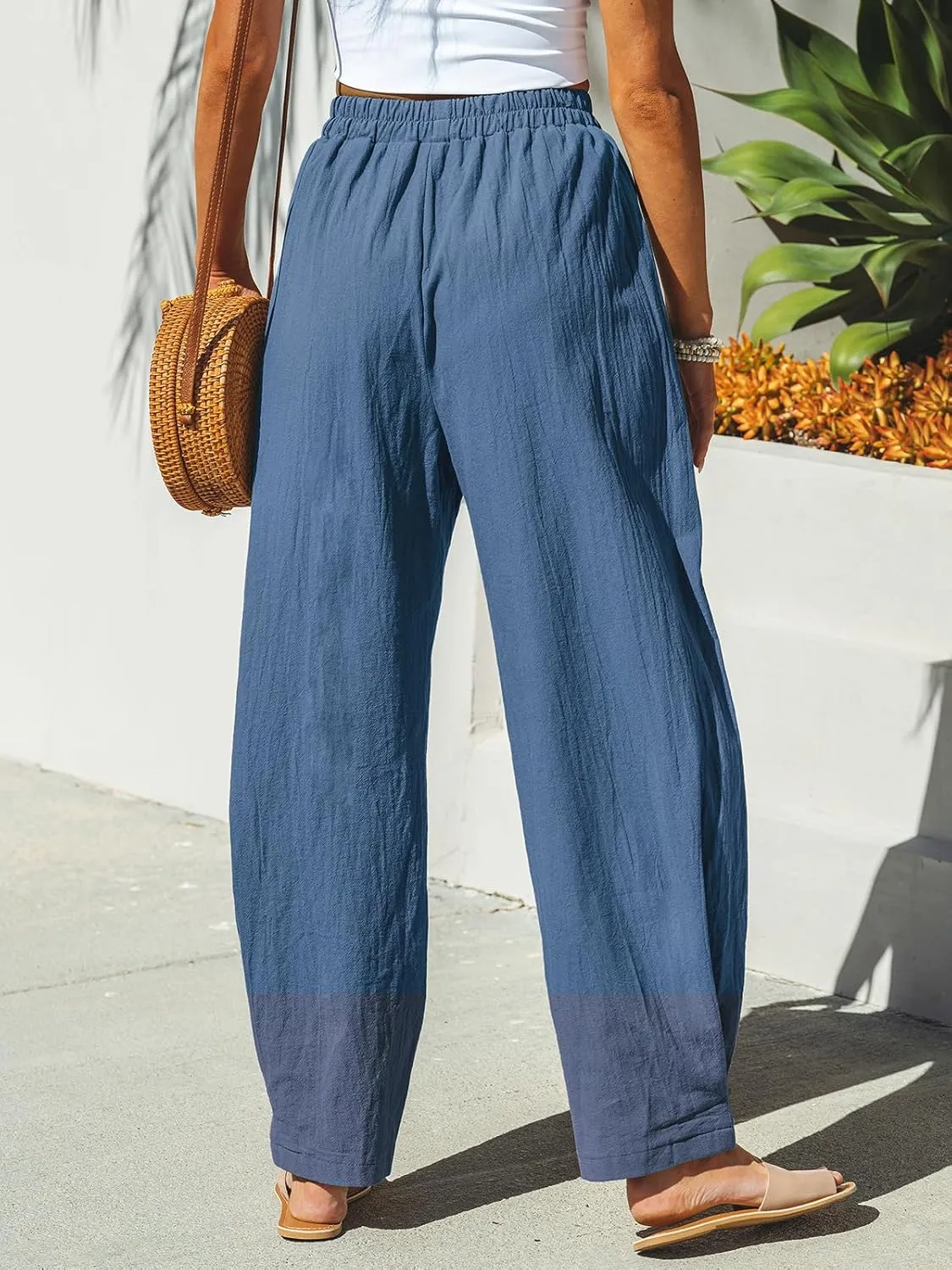 CUPSHE Women Pants Patch Pocket Tapered Leg Elastic Waist Long Pant Casual Beach