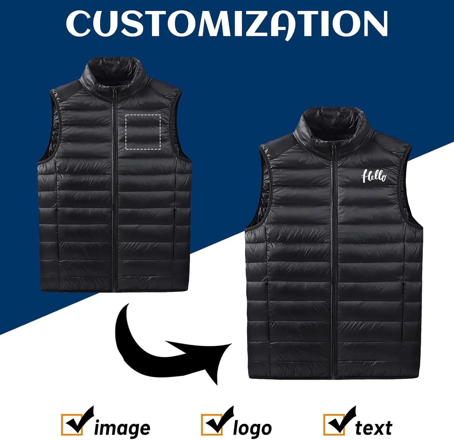 Custom Men's Lightweight Packable Insulated Puffer Vest Personalized Warm Down Sleeveless Jacket Outerwear