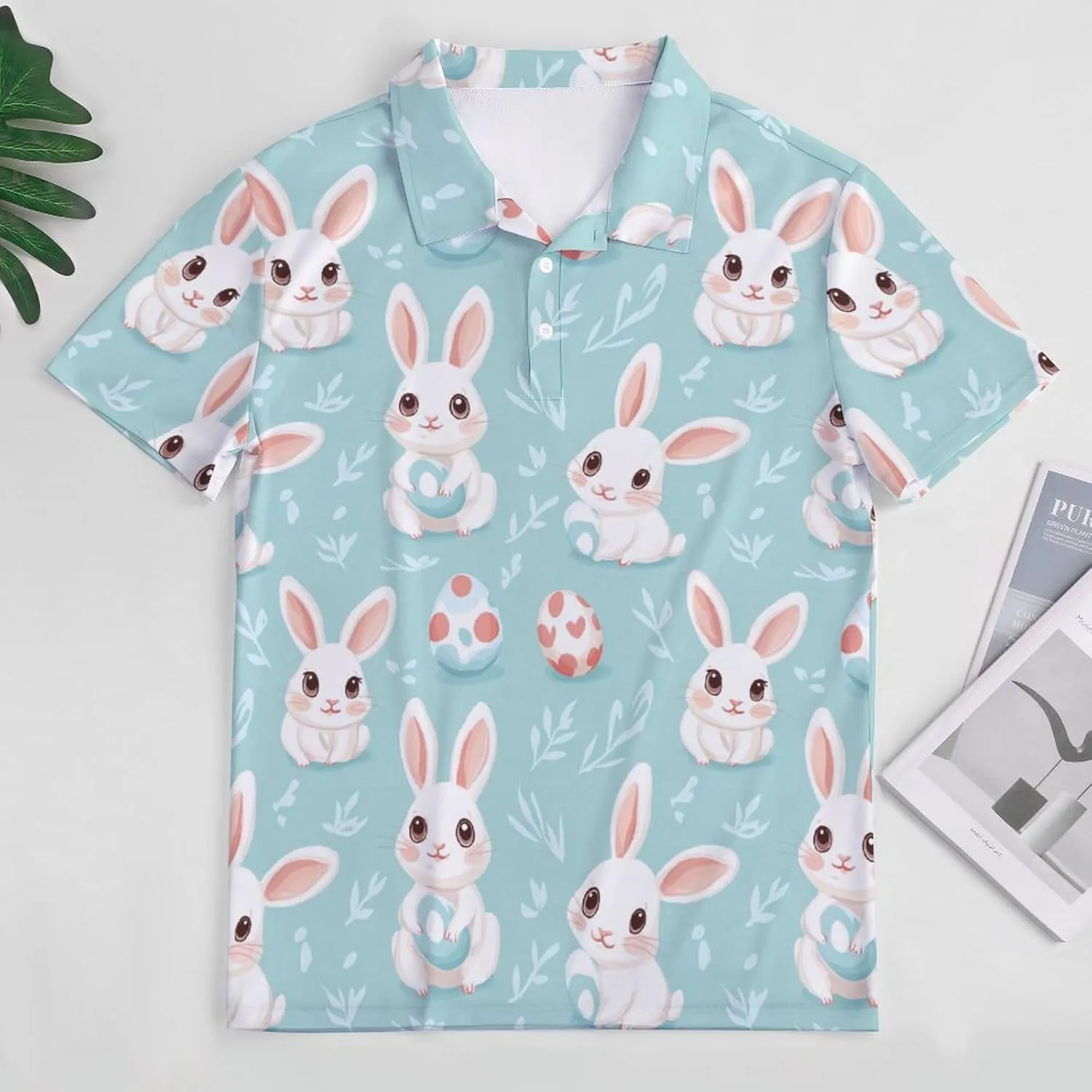 Cute Bunny Eggs Easter Slim Fit Men's Short Sleeve Polo Shirts Quick-Dry Breathable Golf T-Shirt Tops