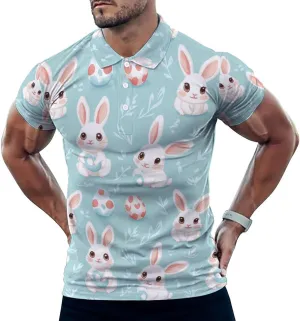 Cute Bunny Eggs Easter Slim Fit Men's Short Sleeve Polo Shirts Quick-Dry Breathable Golf T-Shirt Tops