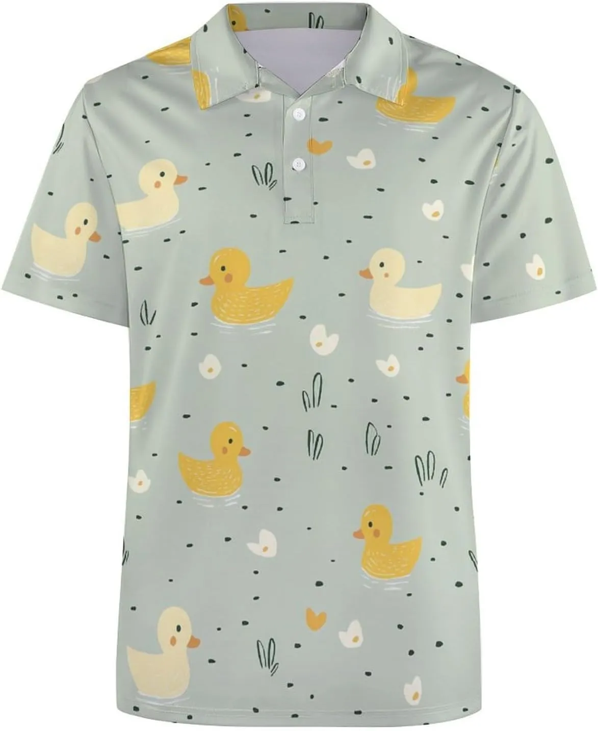 Cute Duck Pattern Slim Fit Men's Short Sleeve Polo Shirts Quick-Dry Breathable Golf T-Shirt Tops