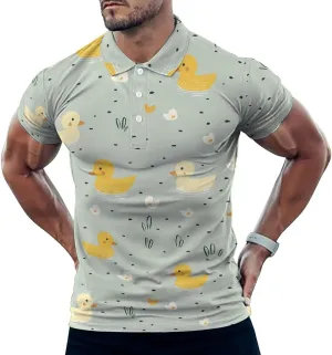 Cute Duck Pattern Slim Fit Men's Short Sleeve Polo Shirts Quick-Dry Breathable Golf T-Shirt Tops