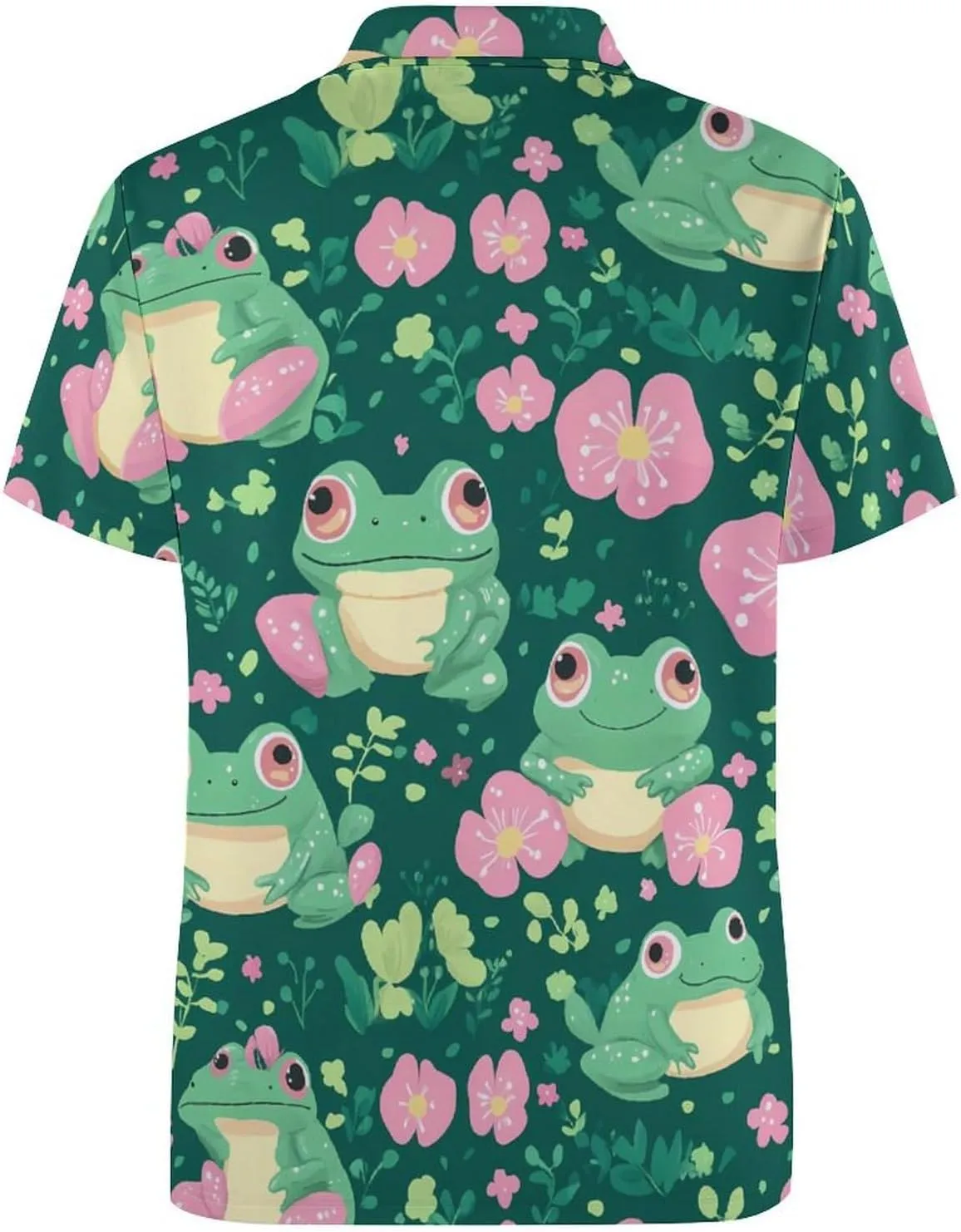 Cute Frogs Flower Slim Fit Men's Short Sleeve Polo Shirts Quick-Dry Breathable Golf T-Shirt Tops