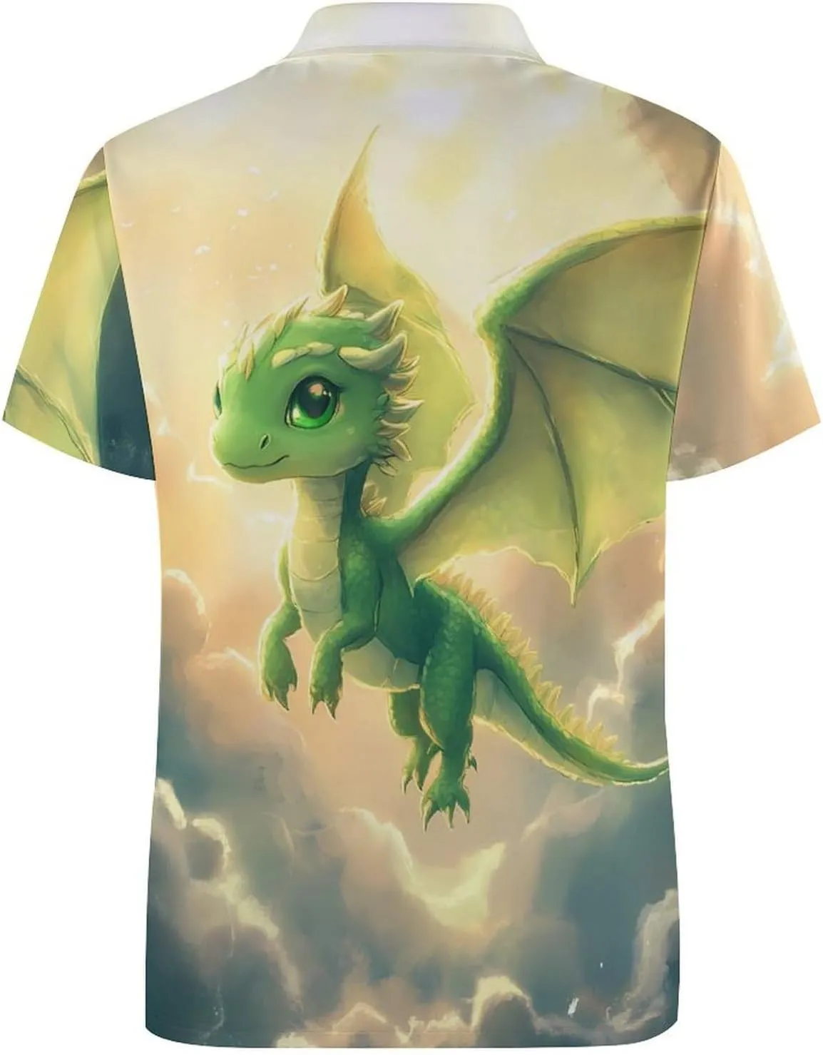 Cute Green Dragon Flying Slim Fit Men's Short Sleeve Polo Shirts Quick-Dry Breathable Golf T-Shirt Tops