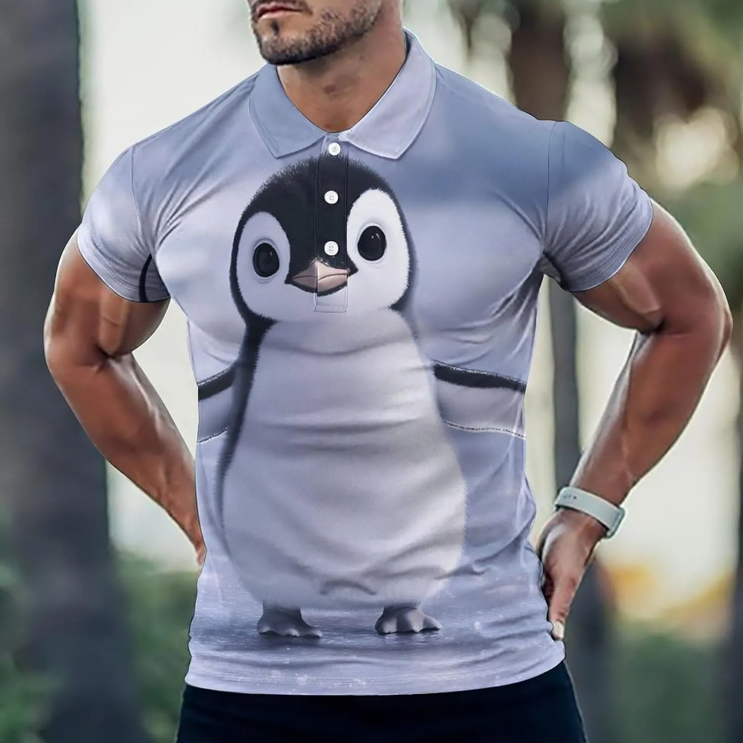 Cute Penguins Slim Fit Men's Short Sleeve Polo Shirts Quick-Dry Breathable Golf T-Shirt Tops