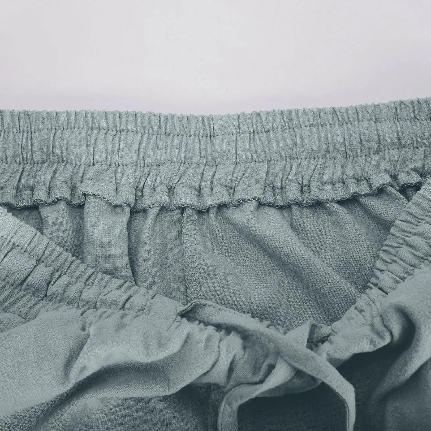 DASAYO Cotton Linen Pants Women Trendy Drawstring Elastic Waist Comfy Casual Trousers Ladies Boho Beach Pants with Pockets