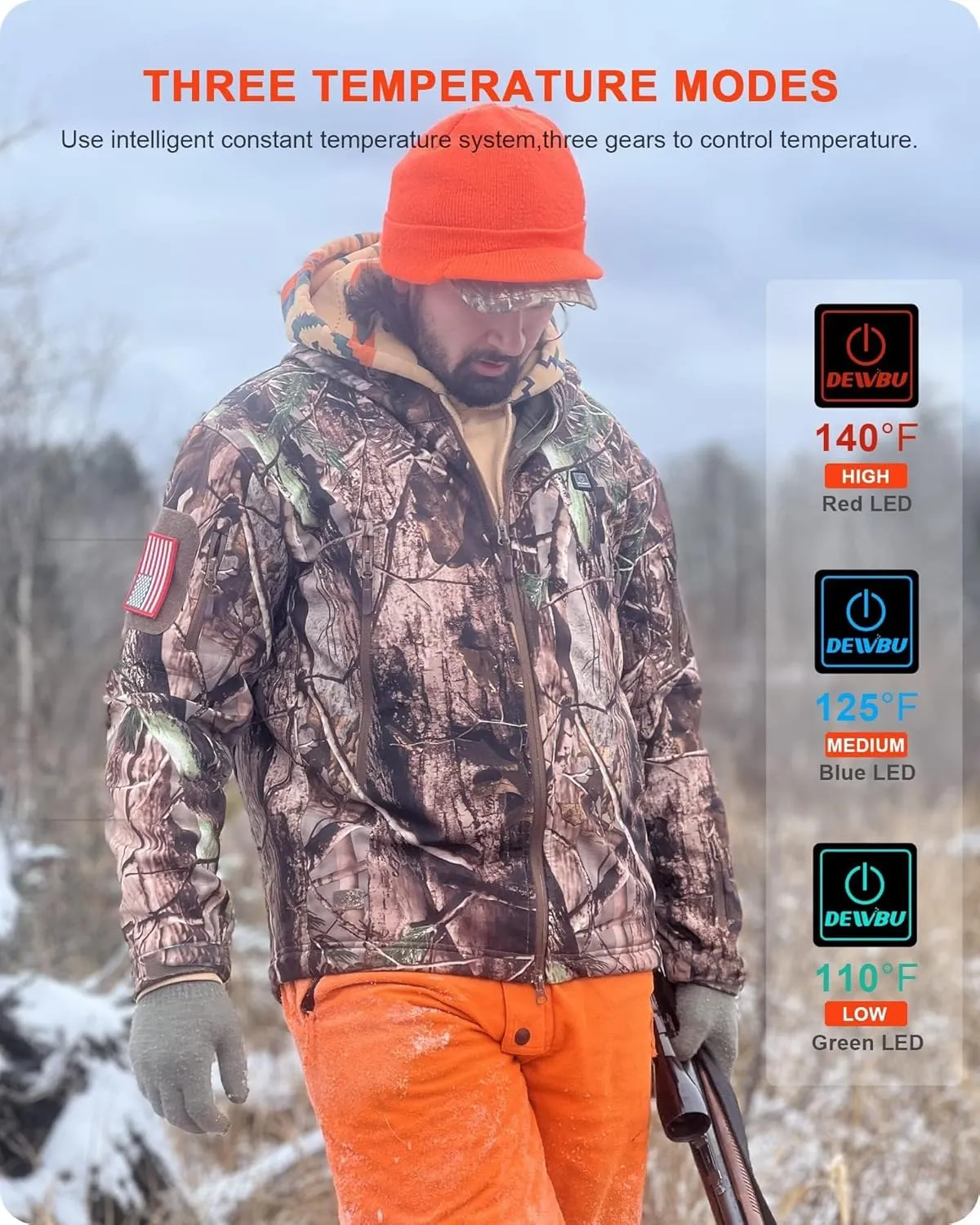 DEWBU Heated Jacket for Men with 12V Battery Pack Winter Outdoor Soft Shell Electric Heating Coat