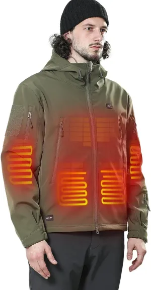 DEWBU Heated Jacket for Men with 12V Battery Pack Winter Outdoor Soft Shell Electric Heating Coat