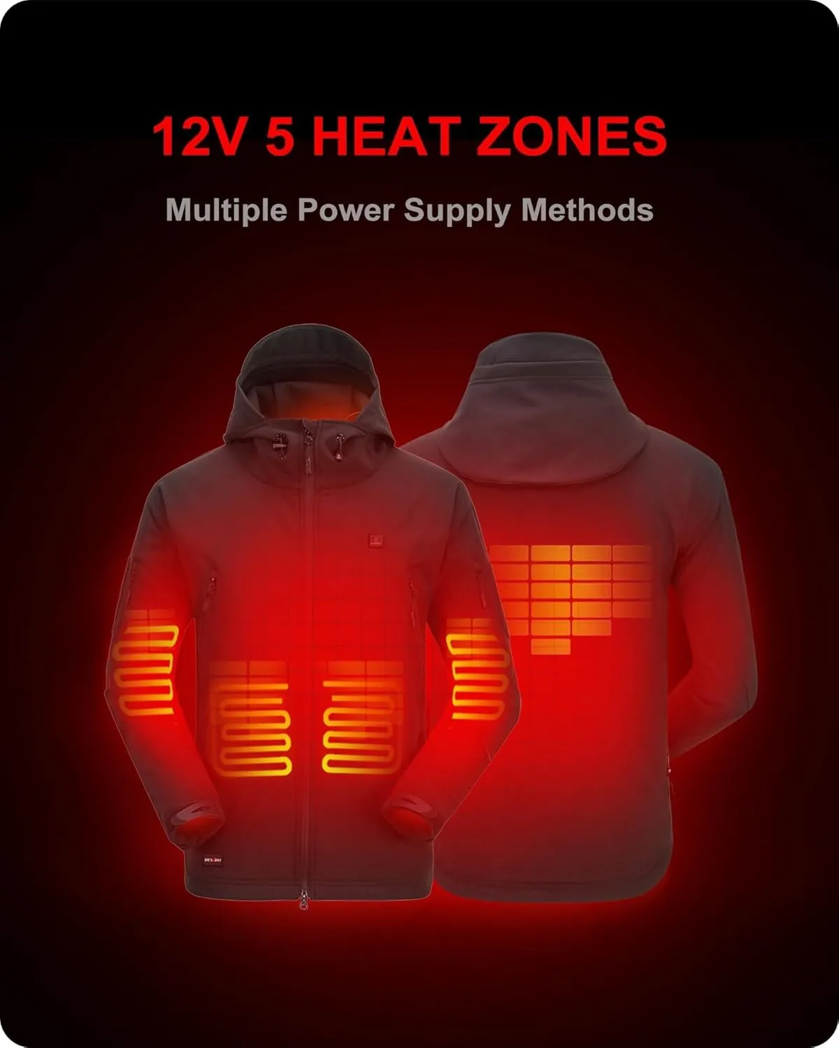 DEWBU Heated Jacket for Men with 12V Battery Pack Winter Outdoor Soft Shell Electric Heating Coat