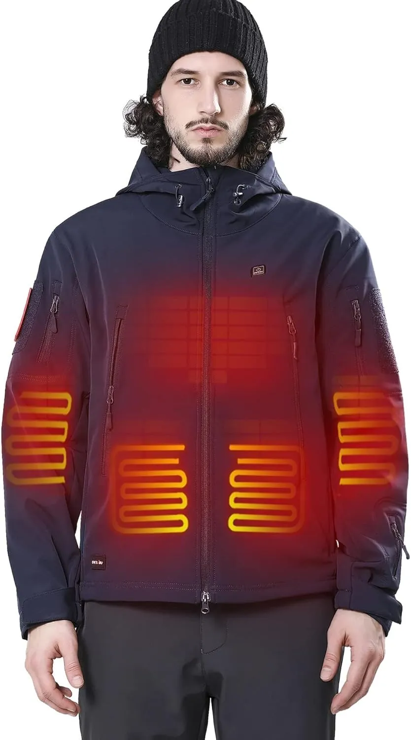 DEWBU Heated Jacket for Men with 12V Battery Pack Winter Outdoor Soft Shell Electric Heating Coat