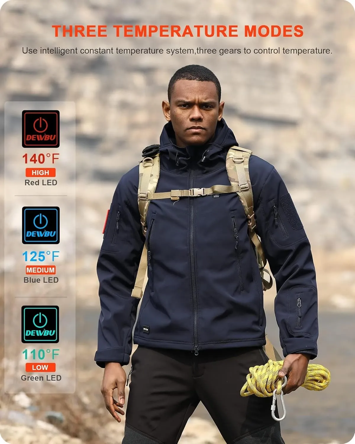 DEWBU Heated Jacket for Men with 12V Battery Pack Winter Outdoor Soft Shell Electric Heating Coat
