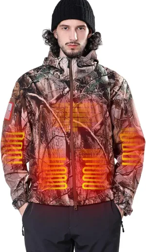 DEWBU Heated Jacket for Men with 12V Battery Pack Winter Outdoor Soft Shell Electric Heating Coat