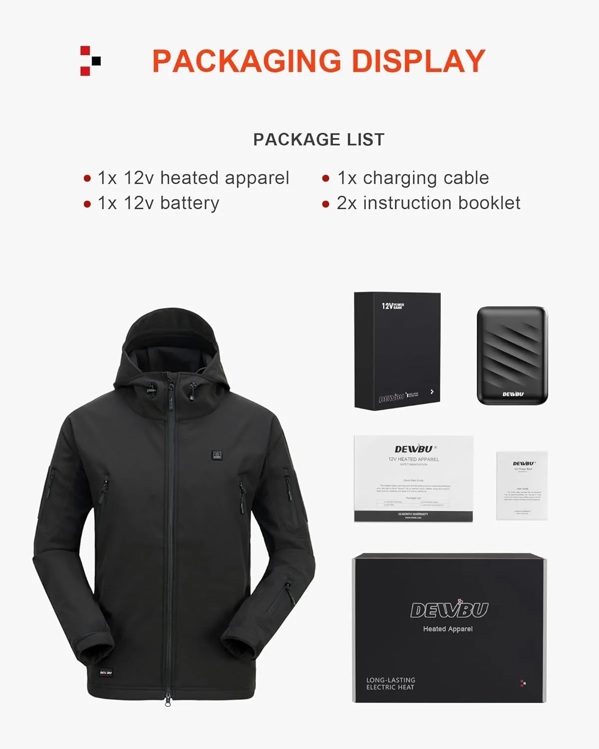 DEWBU Heated Jacket for Men with 12V Battery Pack Winter Outdoor Soft Shell Electric Heating Coat