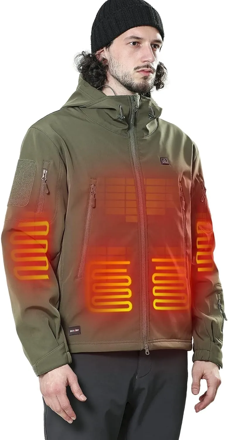 DEWBU Heated Jacket for Men with 12V Battery Pack Winter Outdoor Soft Shell Electric Heating Coat
