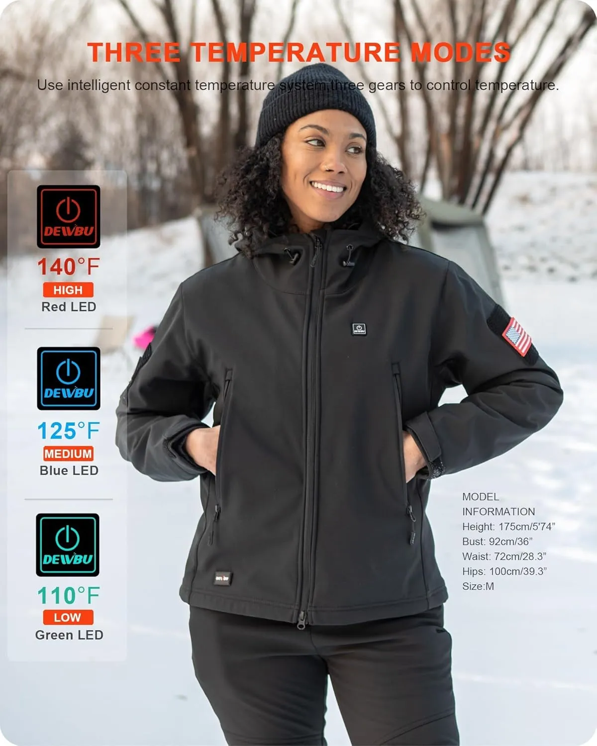 DEWBU Heated Jacket for Women with 12V Battery Pack Winter Outdoor Soft Shell Electric Heating Coat