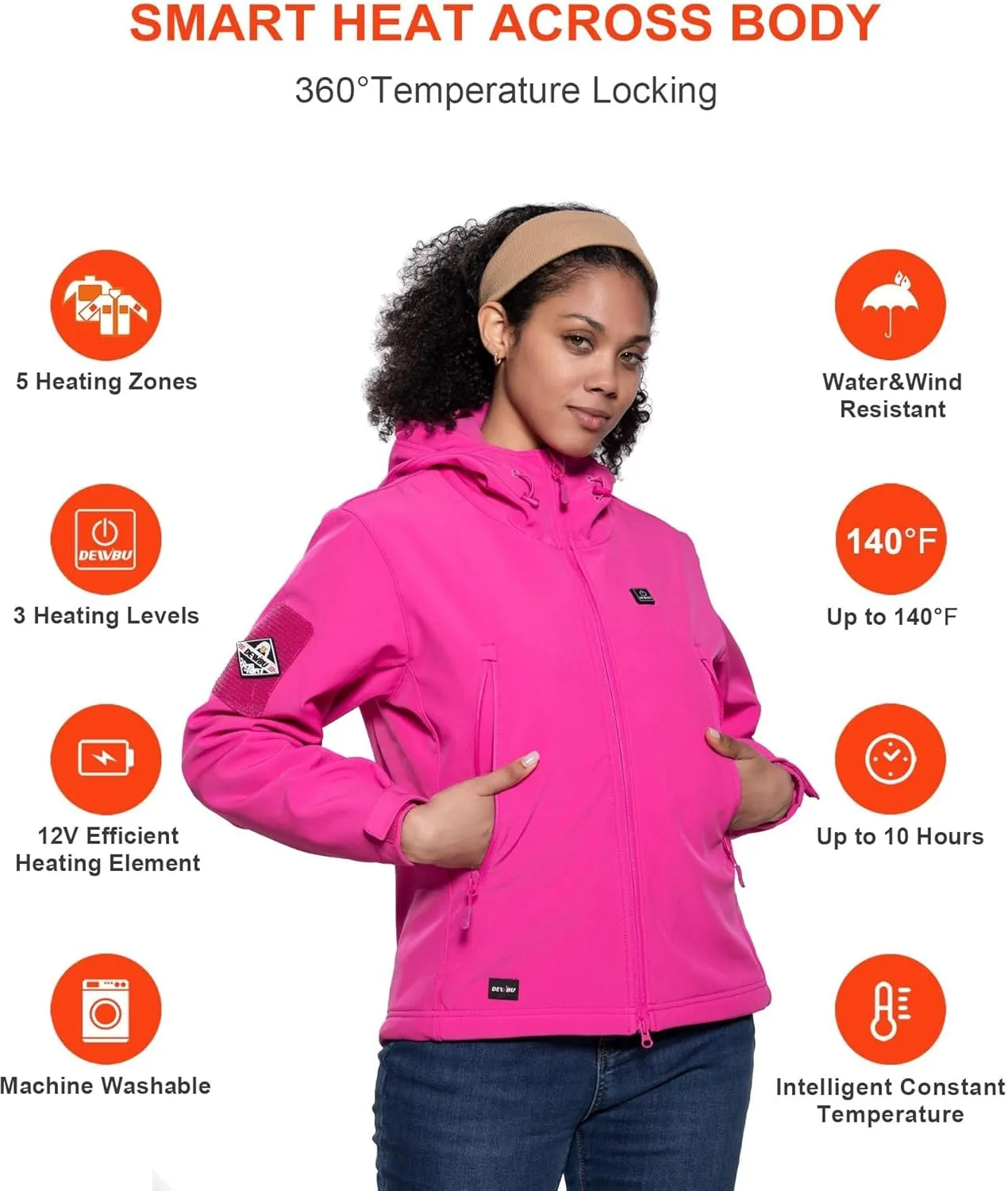 DEWBU Heated Jacket for Women with 12V Battery Pack Winter Outdoor Soft Shell Electric Heating Coat