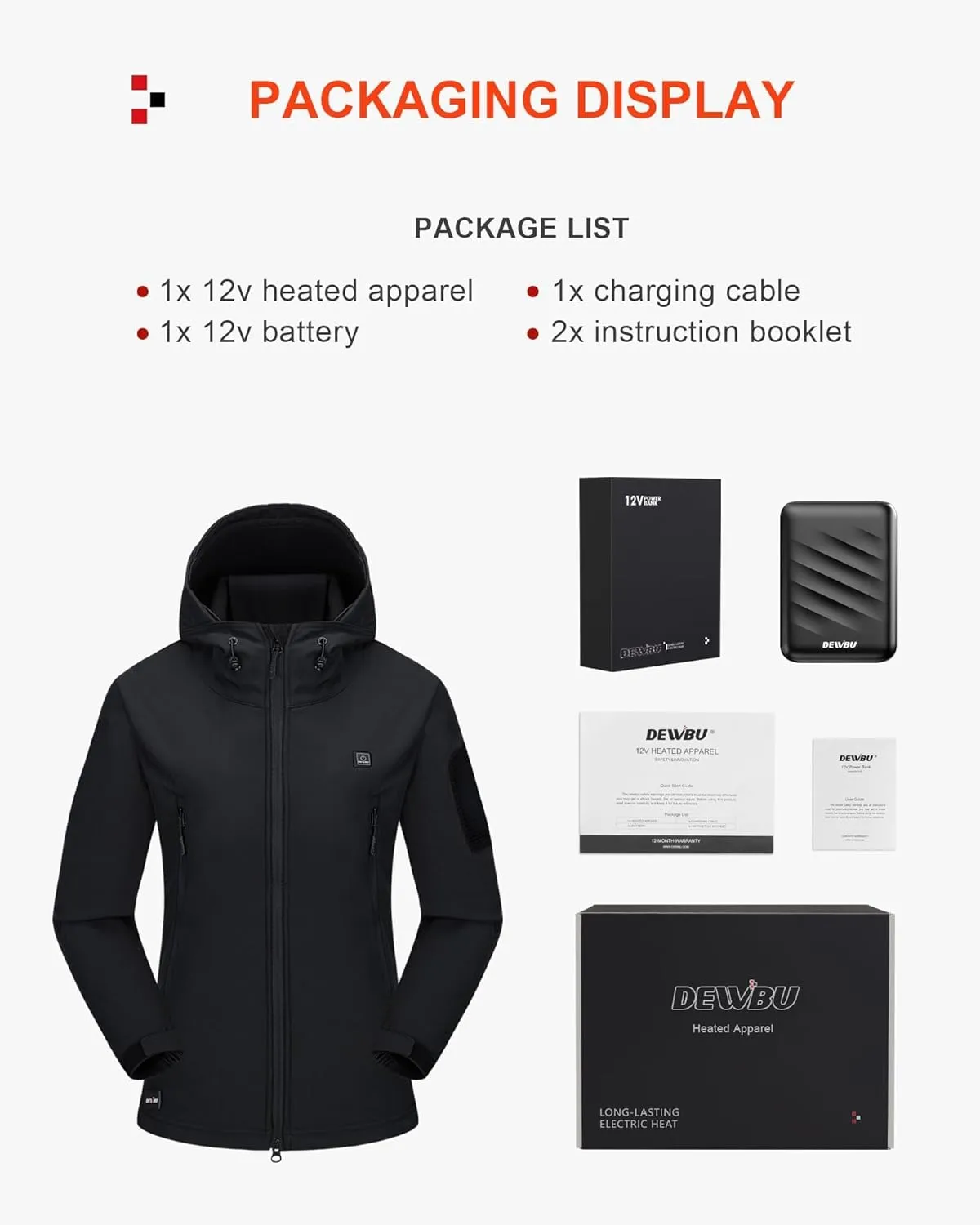 DEWBU Heated Jacket for Women with 12V Battery Pack Winter Outdoor Soft Shell Electric Heating Coat