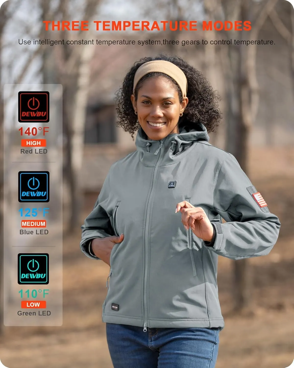 DEWBU Heated Jacket for Women with 12V Battery Pack Winter Outdoor Soft Shell Electric Heating Coat