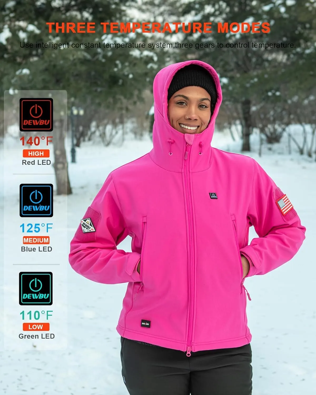 DEWBU Heated Jacket for Women with 12V Battery Pack Winter Outdoor Soft Shell Electric Heating Coat