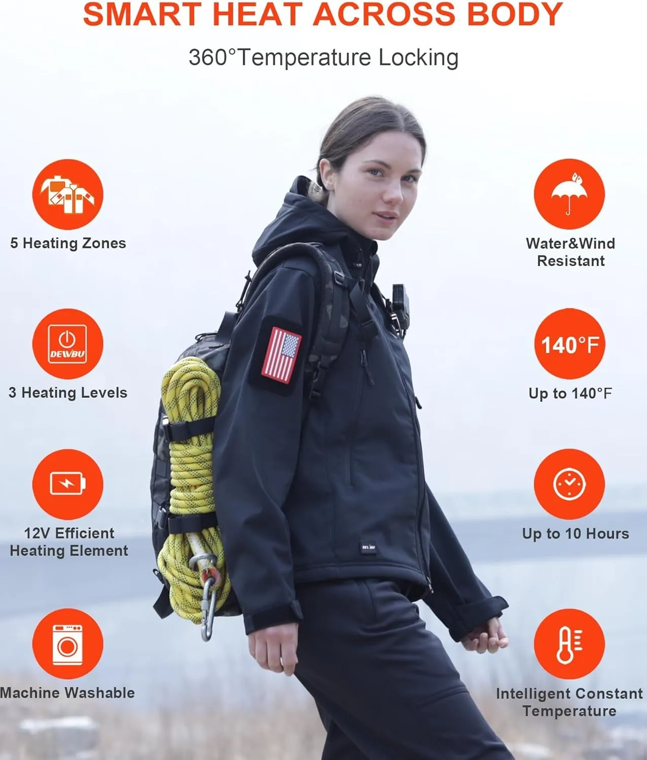 DEWBU Heated Jacket for Women with 12V Battery Pack Winter Outdoor Soft Shell Electric Heating Coat