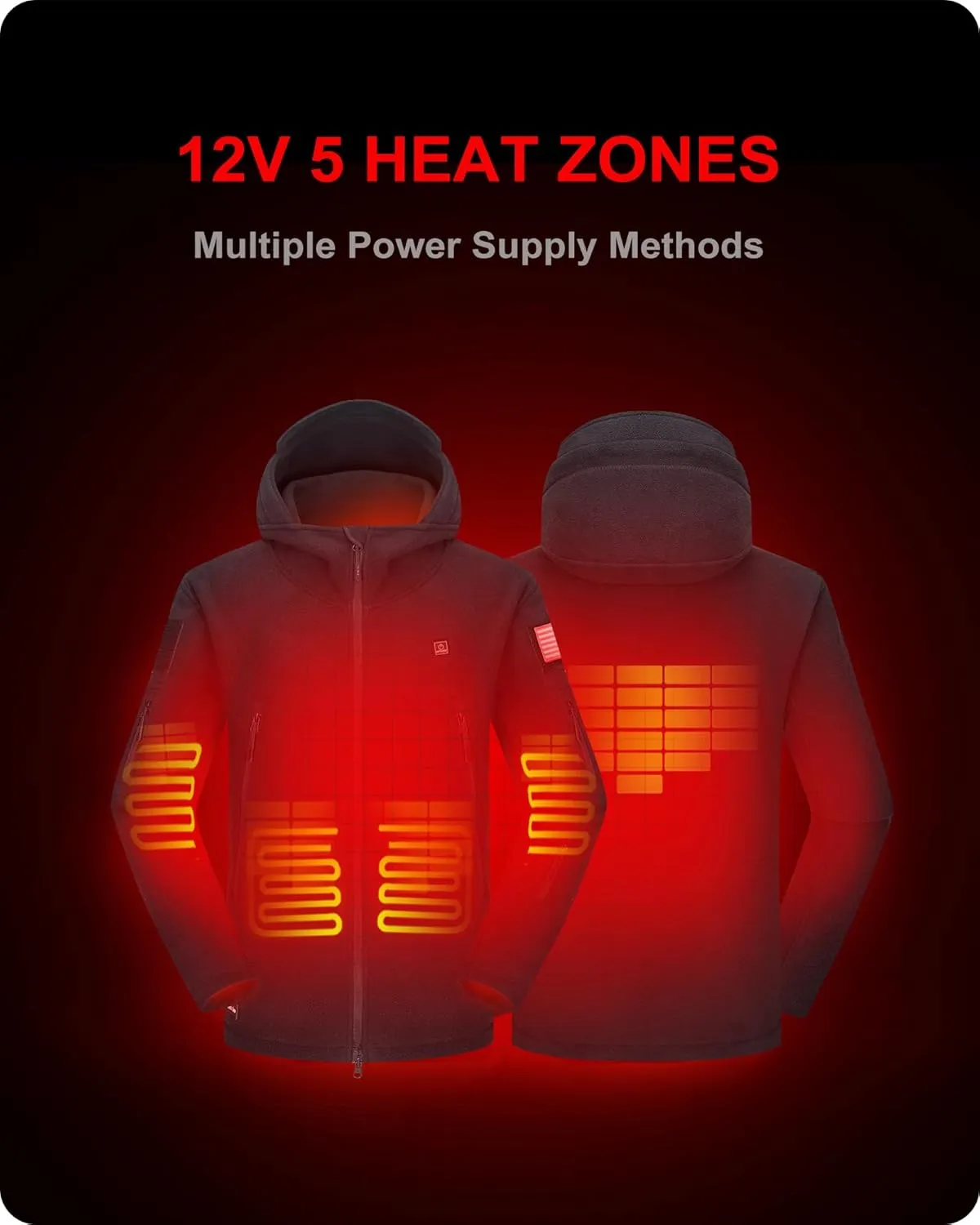 DEWBU Heated Jacket Polar Fleece with 12V Battery Pack Soft Fleece Electric Heating Hoodie for Men