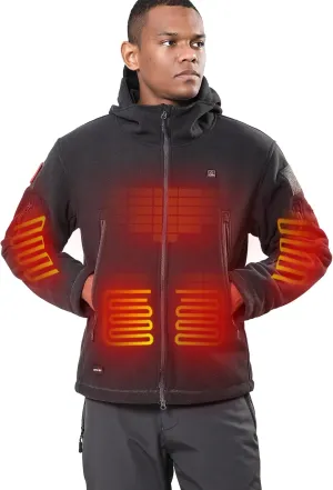 DEWBU Heated Jacket Polar Fleece with 12V Battery Pack Soft Fleece Electric Heating Hoodie for Men