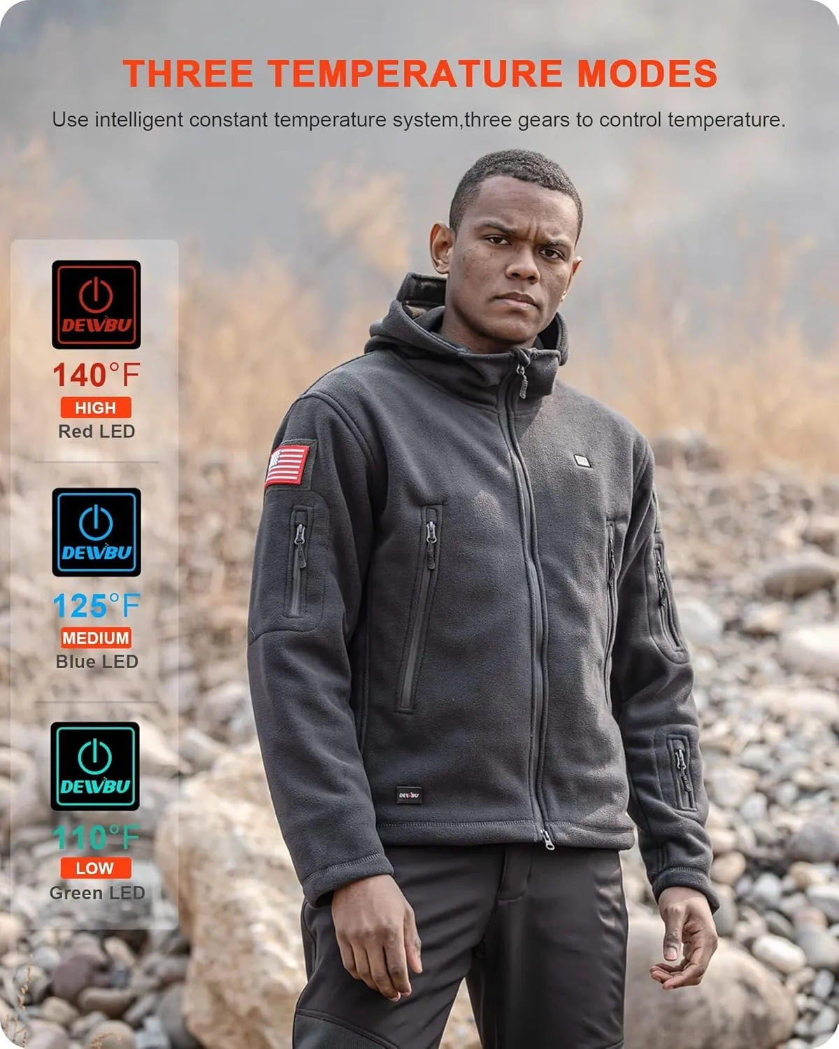 DEWBU Heated Jacket Polar Fleece with 12V Battery Pack Soft Fleece Electric Heating Hoodie for Men