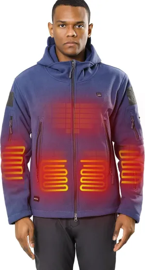 DEWBU Heated Jacket Polar Fleece with 12V Battery Pack Soft Fleece Electric Heating Hoodie for Men