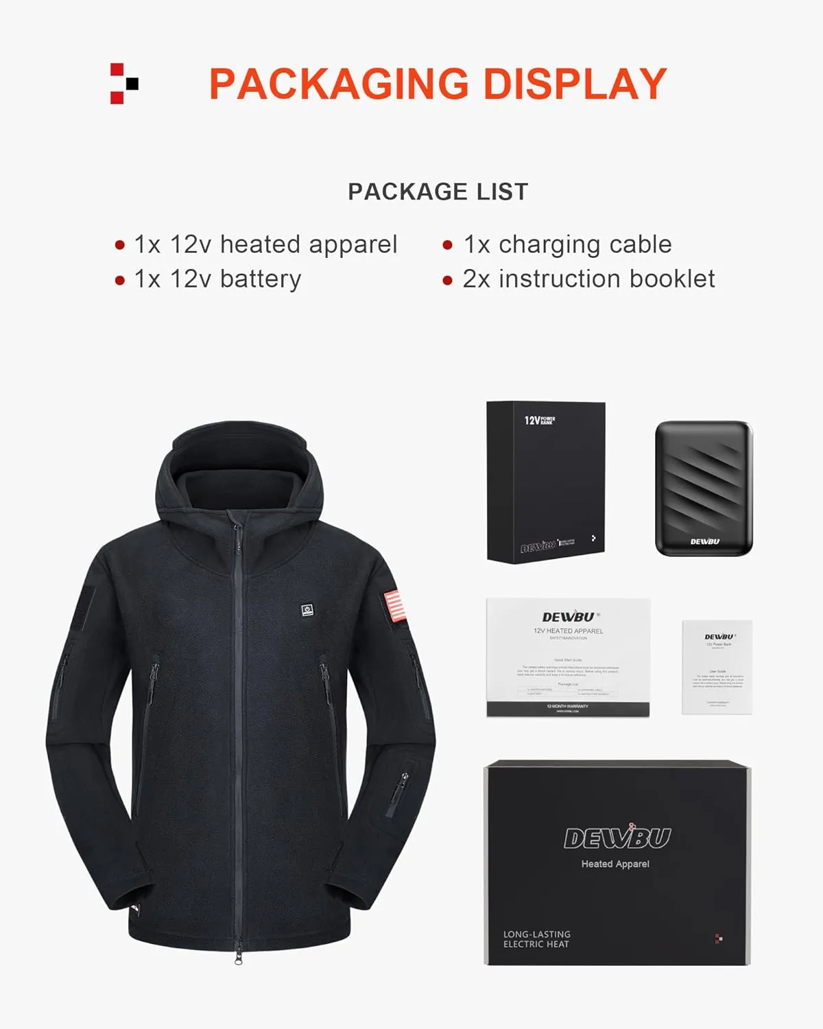 DEWBU Heated Jacket Polar Fleece with 12V Battery Pack Soft Fleece Electric Heating Hoodie for Men