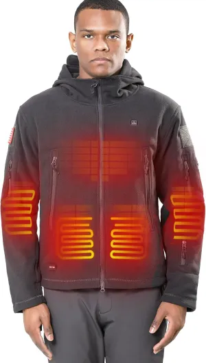 DEWBU Heated Jacket Polar Fleece with 12V Battery Pack Soft Fleece Electric Heating Hoodie for Men