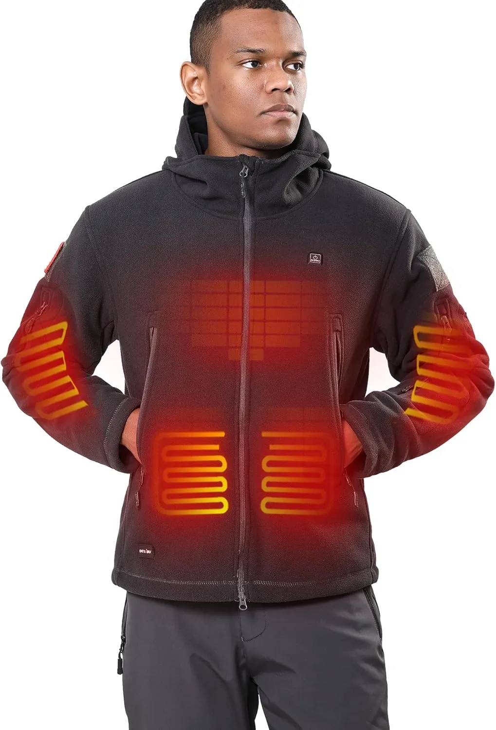 DEWBU Heated Jacket Polar Fleece with 12V Battery Pack Soft Fleece Electric Heating Hoodie for Men