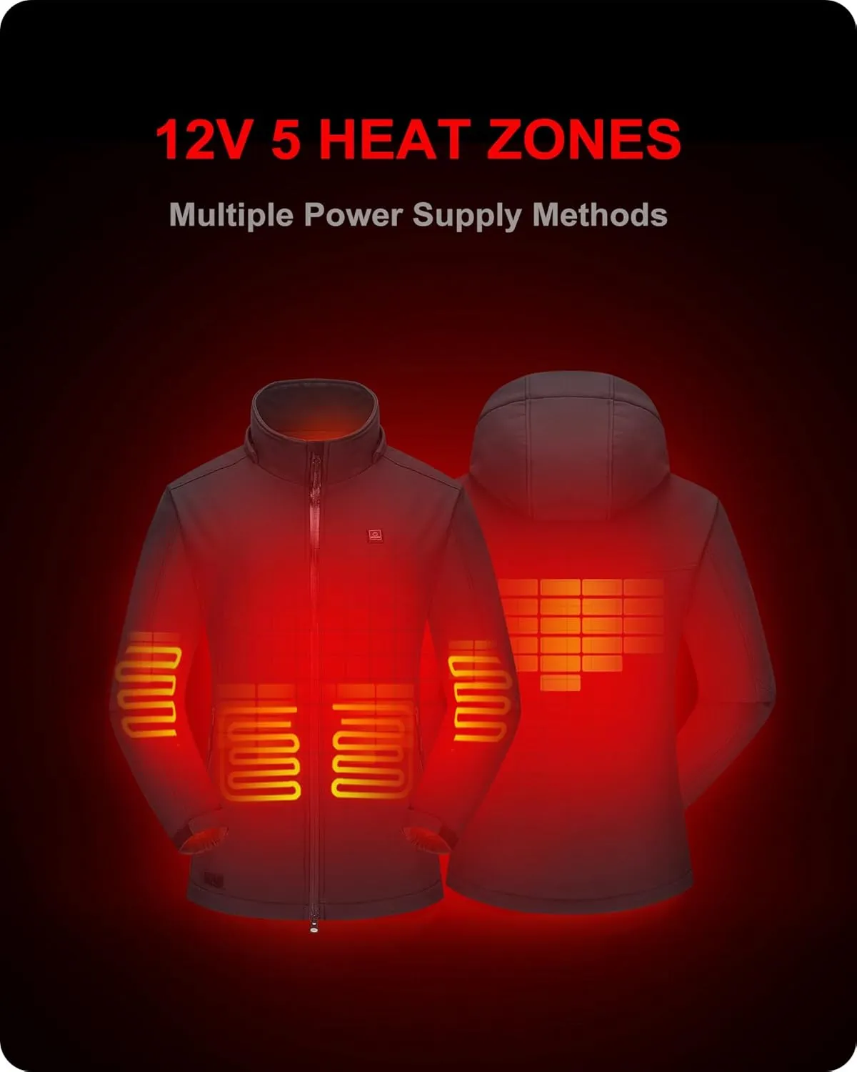 DEWBU Soft Shell Heated Jacket for Women with 12V Battery Pack and Detachable Hood Outdoor Electric Heating Coat