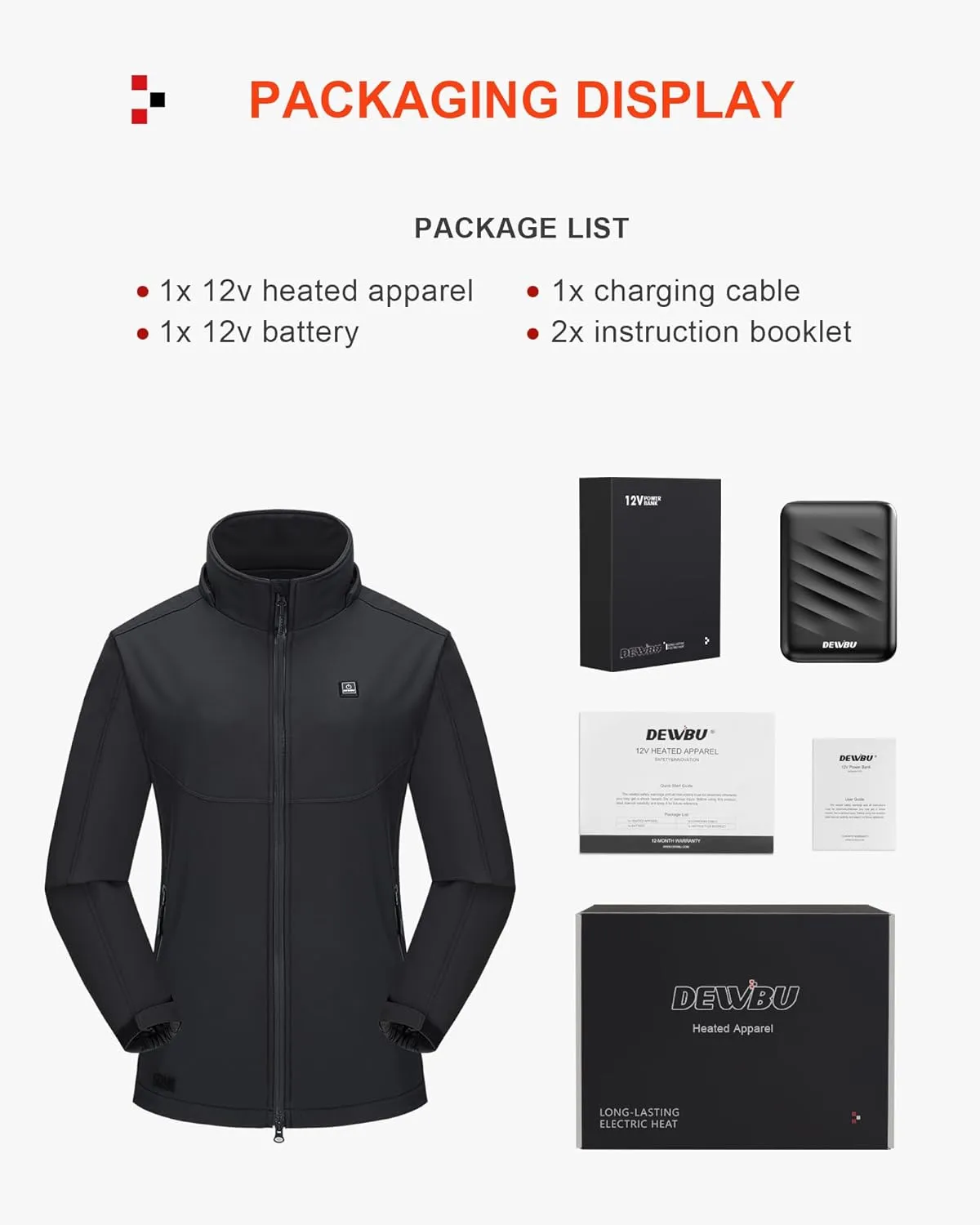 DEWBU Soft Shell Heated Jacket for Women with 12V Battery Pack and Detachable Hood Outdoor Electric Heating Coat