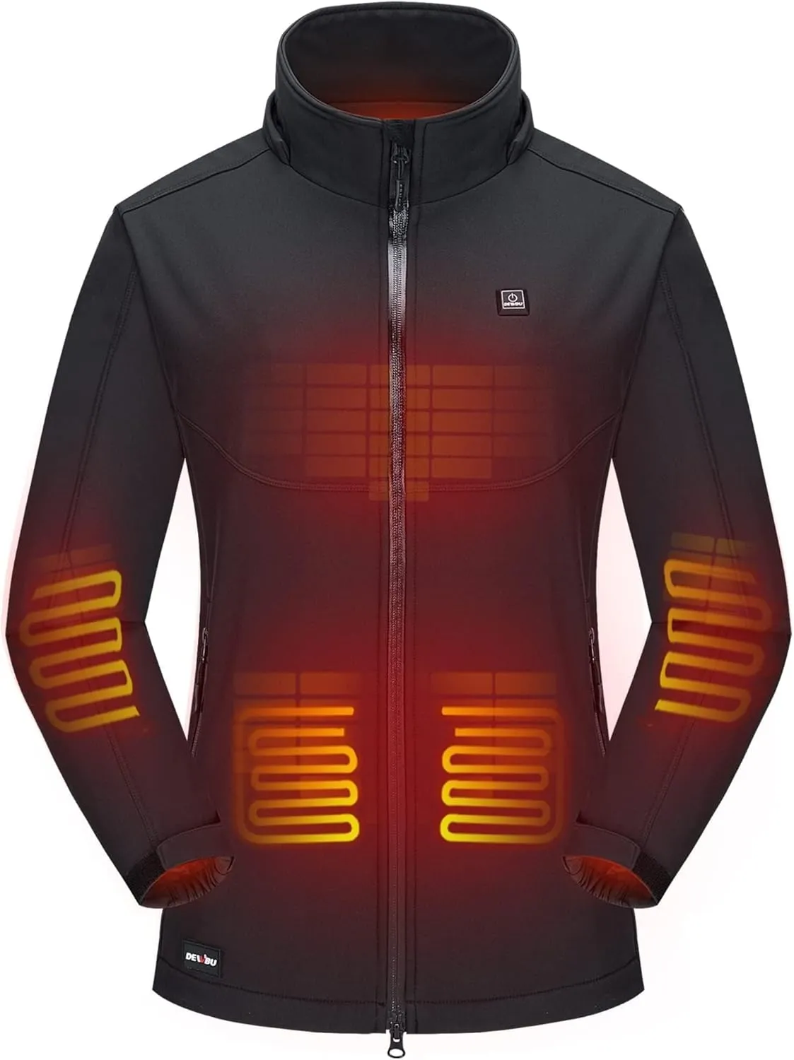 DEWBU Soft Shell Heated Jacket for Women with 12V Battery Pack and Detachable Hood Outdoor Electric Heating Coat