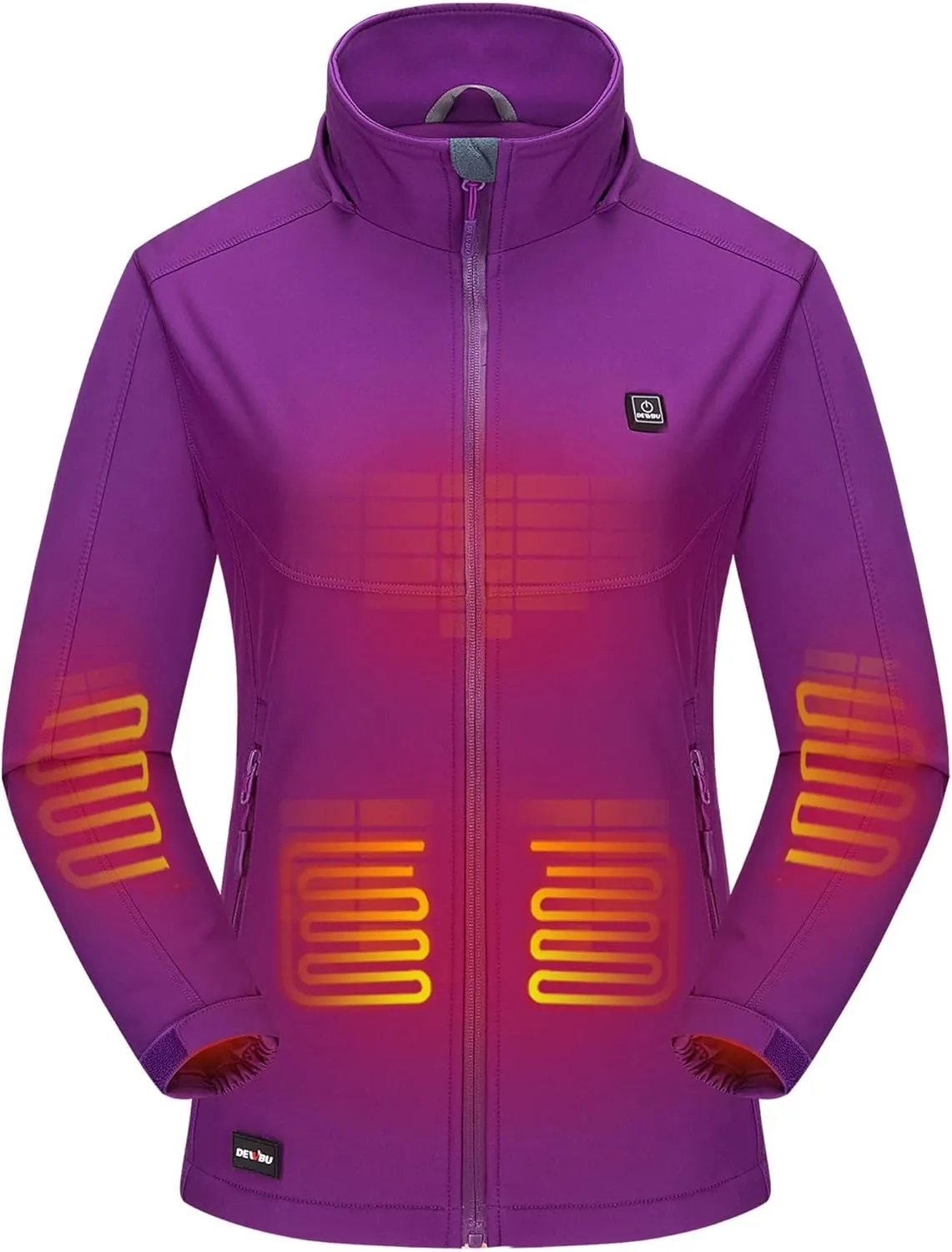 DEWBU Soft Shell Heated Jacket for Women with 12V Battery Pack and Detachable Hood Outdoor Electric Heating Coat