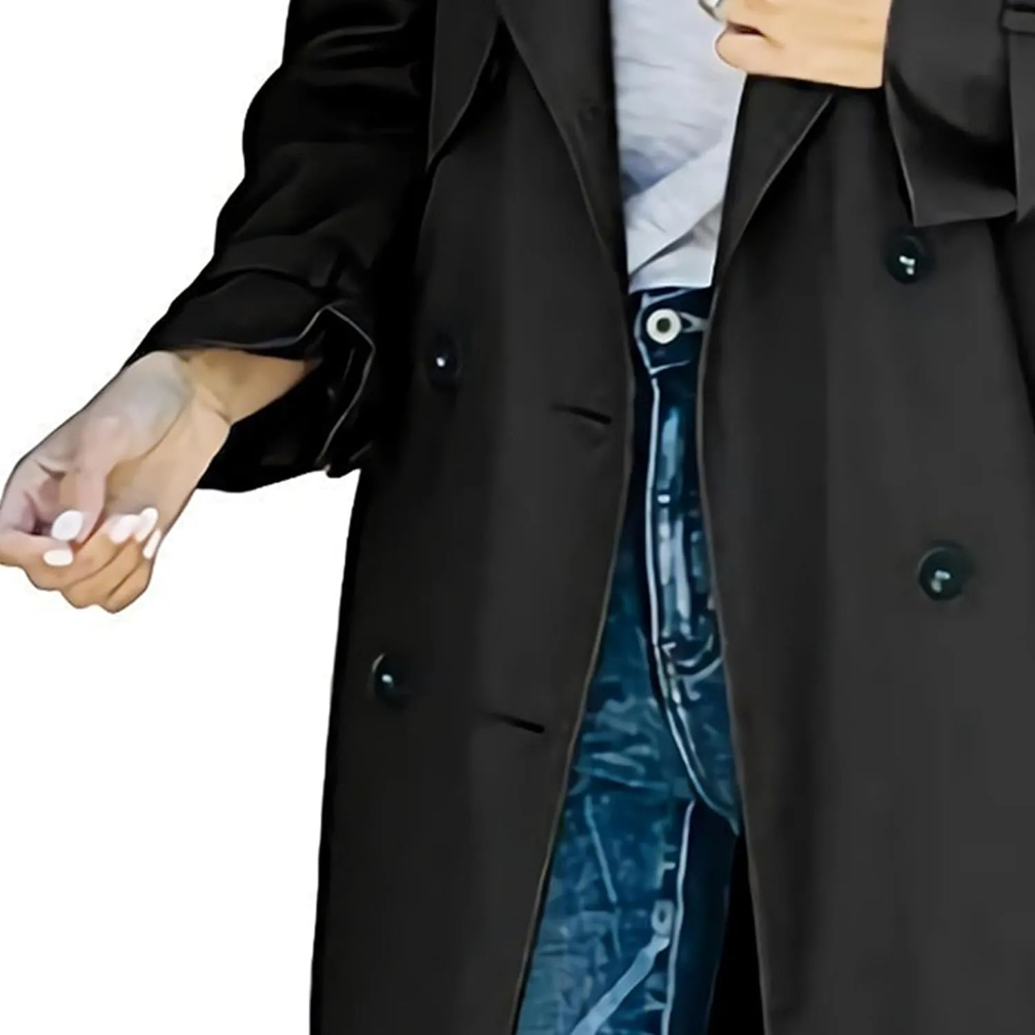 DGHM-JLMY Women's Solid Color Long Trench Coat Double Breasted Lapel Slim Overcoat Lightweight Fashion Windbreaker with Belt